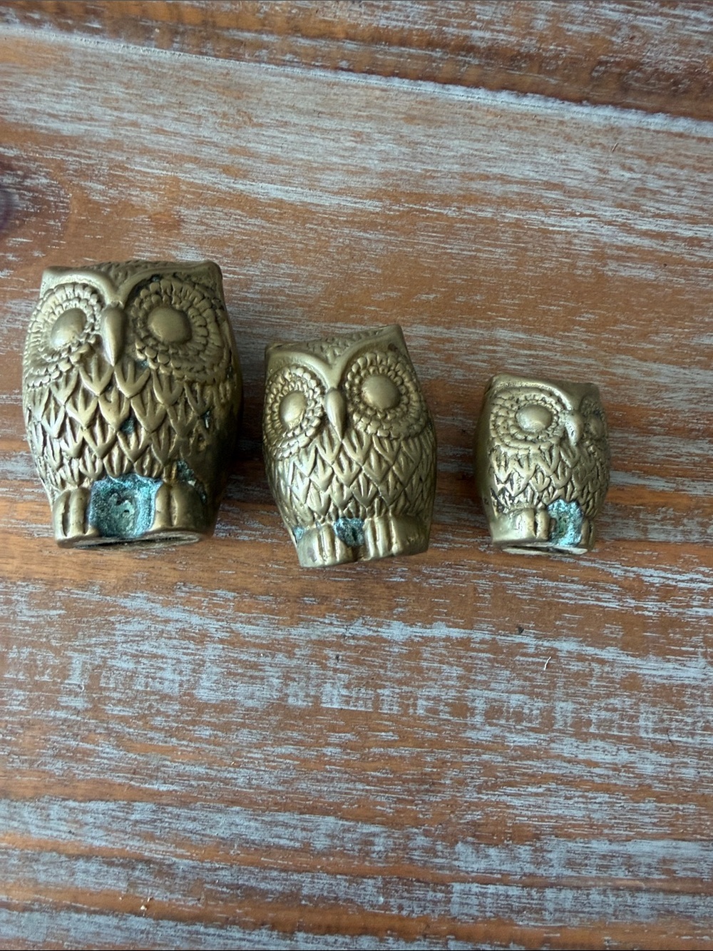 Decorative Brass Owl Figurines - Set of 3 - Picture 2 of 4